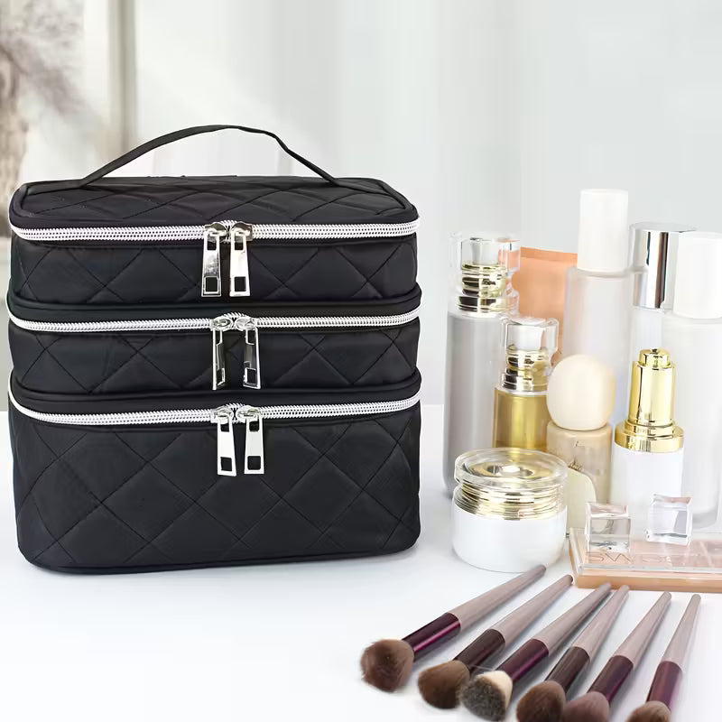 Luxury Large Capacity Black Rhombus Makeup Bag